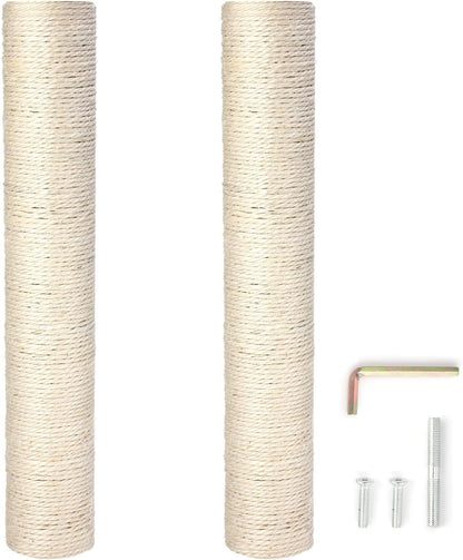 Powerking Natural Sisal Replacement Scratching Post, 15.7'' 2 Pieces M8 Cat Scratch Post Refill Pole Parts for Refurbishment, Include Screws (White)1