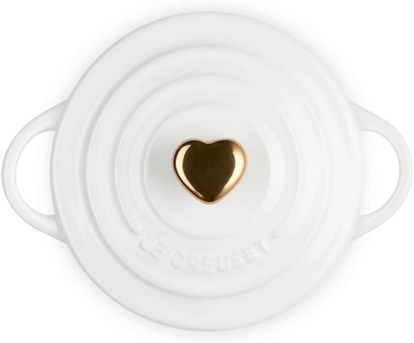 Le Creuset Stoneware Mini round Cocotte, 8Oz., White with Gold Heart Knob2