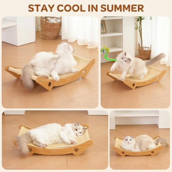Cat Scratcher Hammock Bed, U-Shaped Wood Sisal Lounger, Furniture Protector | Pingping-Go, 23.6 X 13.8 Inch, Wood Frame, Natural Sisal, Indoor & Outdoor, for Large Cats5