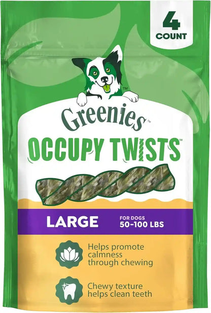 Greenies Occupy Twists Large Breed Dog Treats, Chicken Flavor, 4 Count | for Dogs 50-100 Lbs, Rawhide-Free, Promotes Calmness, Helps Clean Teeth, Highly Digestible, 8.55 Oz. Pack1