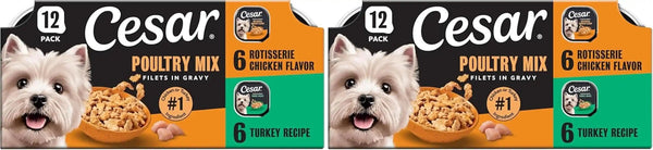 Cesar Filets in Gravy Wet Dog Food, Steak Mix Variety, 3.5 Oz, 24 Count | Filet Mignon, New York Strip & Prime Rib, Real Meat, Slow-Cooked, No Fillers/Added Sugar/Artificial Flavors, Easy Peel Trays14