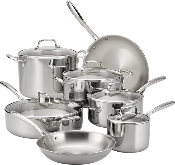 Boston Tri-Ply Clad Stainless Steel 12-Pc Pots and Pans Set | Cookware Kitchen Set with Glass Lids, Induction-Ready, Dishwasher-Safe, Nsf-Certified1