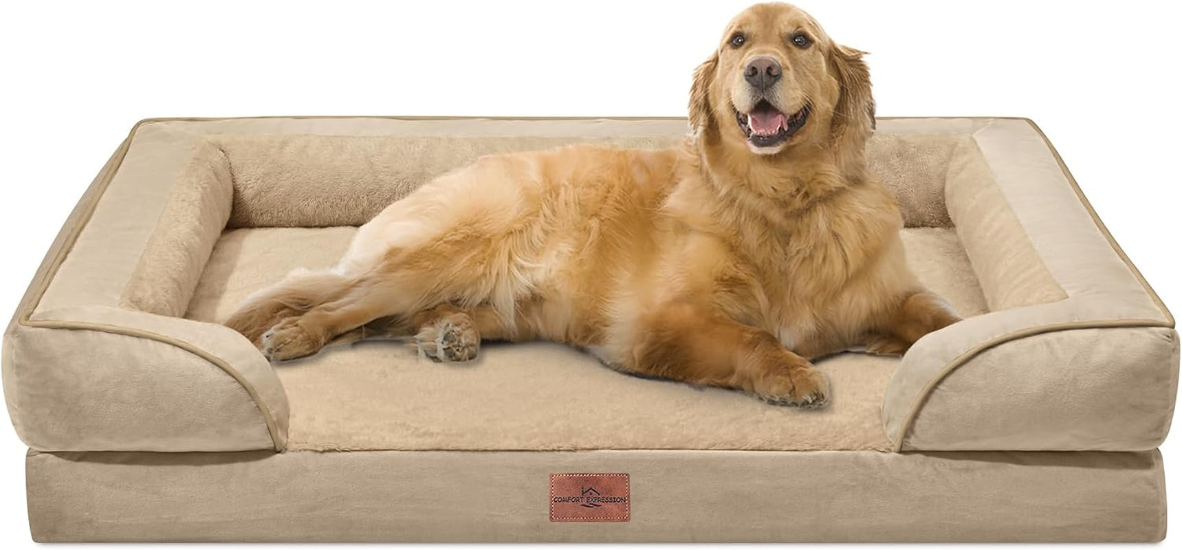 comfort-expression-orthopedic-dog-bed-for-extra-large-dogs-with-bolster-waterproof-dog-couch-bed-with-washable-cover-non-slip-bottom-supportive-egg-crate-foam-xl-pet-bed-42x30-inch