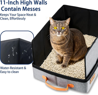 MORAIS Portable Travel Litter Box for Cats, 17.7"×13.5"×11" Collapsible Cat Litter Box with Lid, Leak-Proof Cat Litter Pan for Car Hotel Airplane, Waterproof & Easy to Carry- Gray9