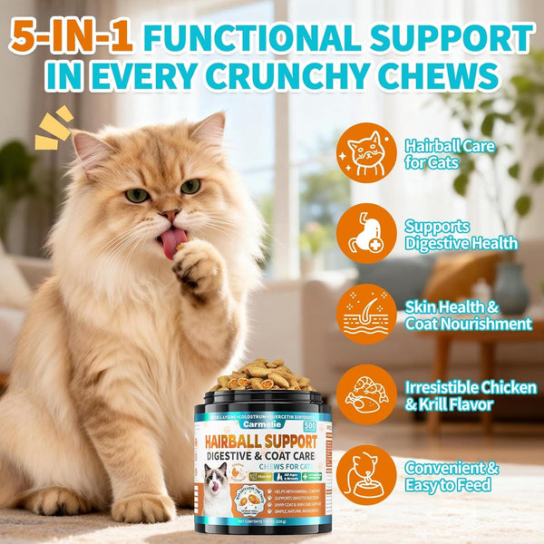 Hairball Treatment for Cats – 500 Crunchy & Creamy Hairball Treats for Cats – Indoor Feline Digestion Formula for Hairball Control, Cat Hairball Remedy & Digestive Support, Chicken & Krill Flavor3
