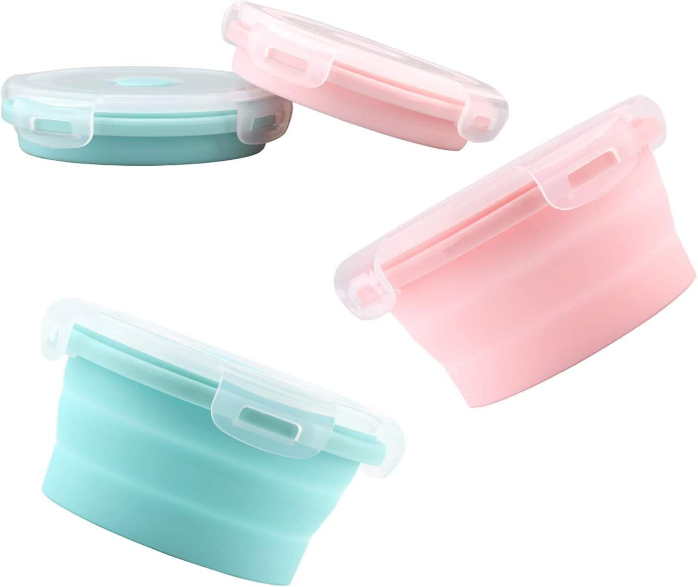 luter-2-pieces-collapsible-dog-bowls-silicone-food-water-travel-foldable-bowl-with-lids-portable-expandable-pet-feeding-watering-cup-dish-for-walking-kennels-camping-350ml-12x12x3cm-pink-blue