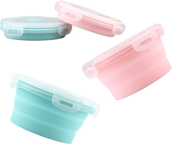 Luter 2 Pieces Collapsible Dog Bowls Silicone Food Water Travel Foldable Bowl with Lids Portable Expandable Pet Feeding Watering Cup Dish for Walking Kennels Camping 350Ml (12X12X3Cm) (Pink & Blue)1