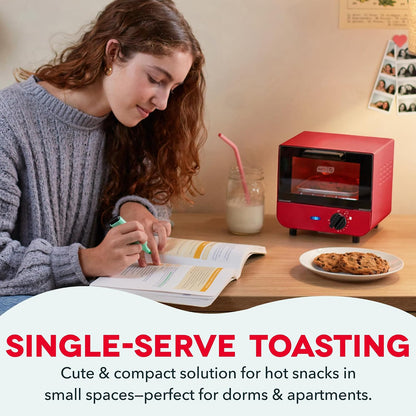 Mini Toaster Oven | Small Toaster Oven for Dorms, Apartments, & Small Kitchens, Adjustable Timer Dial with Auto Shutoff, Removable Cooking Tray & Crumb Catch, Red3