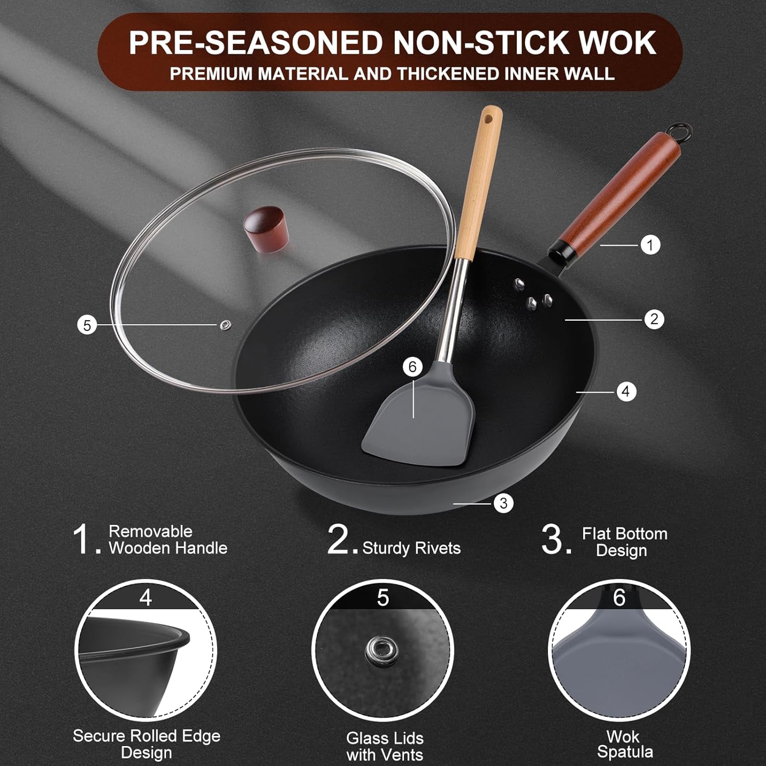 wok-13-carbon-steel-woks-stir-fry-pans-nonstick-with-glass-lid-pre-seasoned-flat-bottom-chinese-wok-for-electric-induction-gas-all-stoves