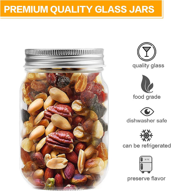 Mason Jars 12 Oz 20 Pack Glass Jars with Silver Lids Food Storage | Regular Mouth Canning Jars for Pickles,Meal Prep,Crafts with 20 Labels and 1 Pen.Food Storage Frascos De Vidrio Con Tapa Para3