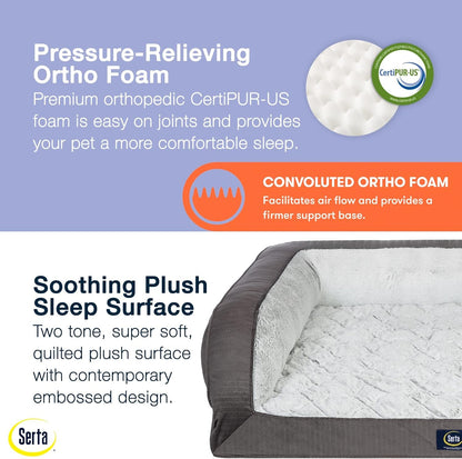 Serta Orthopedic Supportive Foam Quilted Couch Dog Bed with Soft Bolsters (Slate Gray) X-Large4