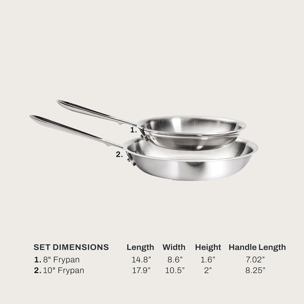 All-Clad D3 3-Ply Stainless Steel Fry Pan Set 2 Piece, 8, 10, Inch Induction Oven Broiler Safe 600F Pots and Pans, Cookware Silver | the Original Bonded Professional Cookware, Cooking Set, 8 & 10" Skillet Set, Induction Compatible, Oven Safe up to 600F2