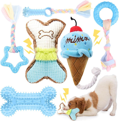 BAEJMJK 6 Pack Puppy Teething Toys Pink Small Breed Dog Chew Toys with Rope Cute Soft Rubber Puppy Toys Set for Cleaning Teeth Interactive Pet Doggy Bone Toys8