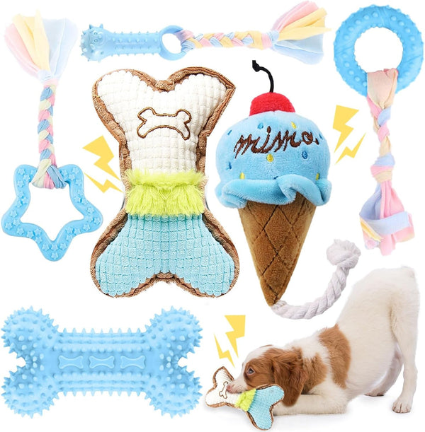 BAEJMJK 6 Pack Puppy Teething Toys Pink Small Breed Dog Chew Toys with Rope Cute Soft Rubber Puppy Toys Set for Cleaning Teeth Interactive Pet Doggy Bone Toys8