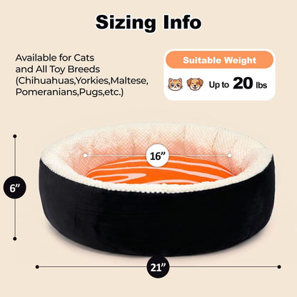 Sushi Cat Bed, Calming Small Dog Bed 21In, Washable | Anti-Anxiety Cuddler Bed for Kitten & Puppy, Ultra-Soft Plush Fur, Non-Slip Bottom, Machine Washable Cushion Pet Bed4