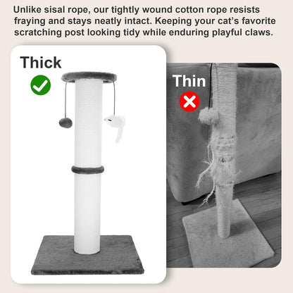 34-Inch Tall Cat Scratching Post for Large Cats, Stable Base, Gray | Heavy-Duty Cat Scratcher, Extra-Tall Thick Post, Soft Natural Cotton Rope, Hanging Interactive Cat Toys, Indoor Cat Furniture3