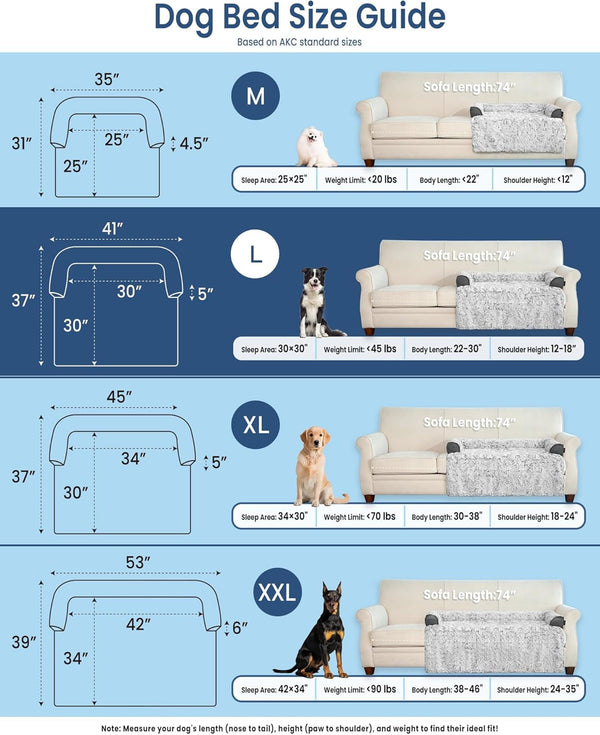Calming Large Dog Bed for Couch, 41 X 37 Inch Removable Couch Cover for Dogs Washable, Non-Slip Fluffy Plush Dog Sofa Mat for Furniture Protector - Grey6