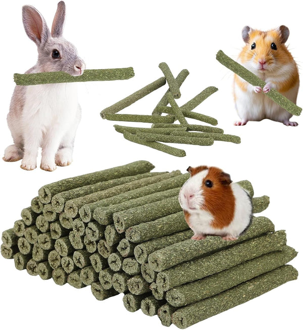 100PCS Timothy Hay Sticks for Rabbits Guinea Pigs Chinchillas Chew Treats, Natural Timothy Grass Molar Teeth Stick Bunny Chew Toys for Rabbits Chinchillas Guinea Pigs Hamsters Rodents1