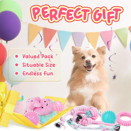 XIUGOAL Pink Puppy Toys for Boredom - 23 Pack Puppy Chew Toys for Teething, Interactive Dog Toys for Puppies, Cute Small Dog Toys with Treat Ball, Squeaky Dog Chew Toys and Ropes7