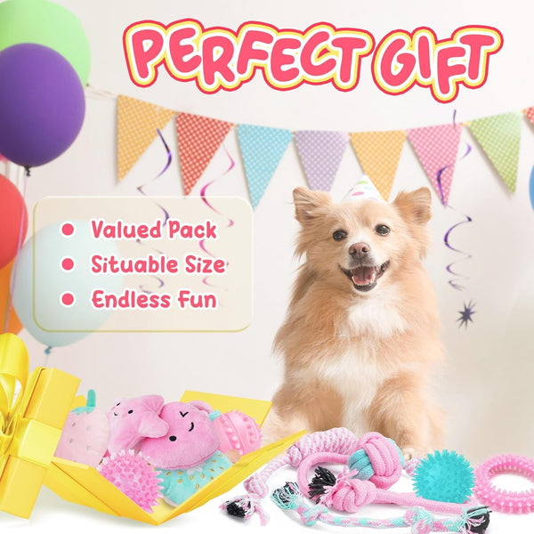 XIUGOAL Pink Puppy Toys for Boredom - 23 Pack Puppy Chew Toys for Teething, Interactive Dog Toys for Puppies, Cute Small Dog Toys with Treat Ball, Squeaky Dog Chew Toys and Ropes7