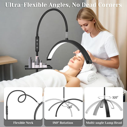 Half Moon Lash Light for Eyelash Tech, Esthetician, Tattoo, Black | Movable Tray, Shadow-Free, Cool/Warm Modes, Dimmable Brightness, Flexible Head, Floor Lash Lamp for Skincare, Nail Art, SPA4