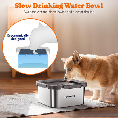 Pawtners Stainless Steel Dog Water Bowl No Spill, 152Oz/4.5L, Grey | Slow Water Bowl for Dog with Filter, Non-Slip Base, No Splash Water Bowl for Medium Large Messy Drinkers2
