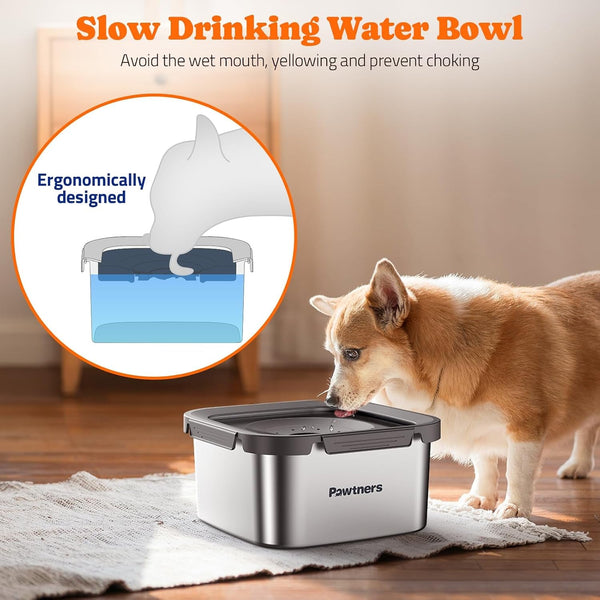 Pawtners Stainless Steel Dog Water Bowl No Spill, 152Oz/4.5L, Grey | Slow Water Bowl for Dog with Filter, Non-Slip Base, No Splash Water Bowl for Medium Large Messy Drinkers2