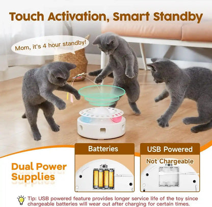 Potaroma Cat Toys 3In1 Automatic Interactive Kitten Toy, Fluttering Butterfly, Moving Feather, Track Balls, Dual Power Supplies, USB Powered, Indoor Exercise Kicker (Bright White) | Fluttering Butterfly, Moving Feather, Balls, Dual Power Supplies, USB Powered, Indoor Kitty Exercise Kicker (Bright White)6