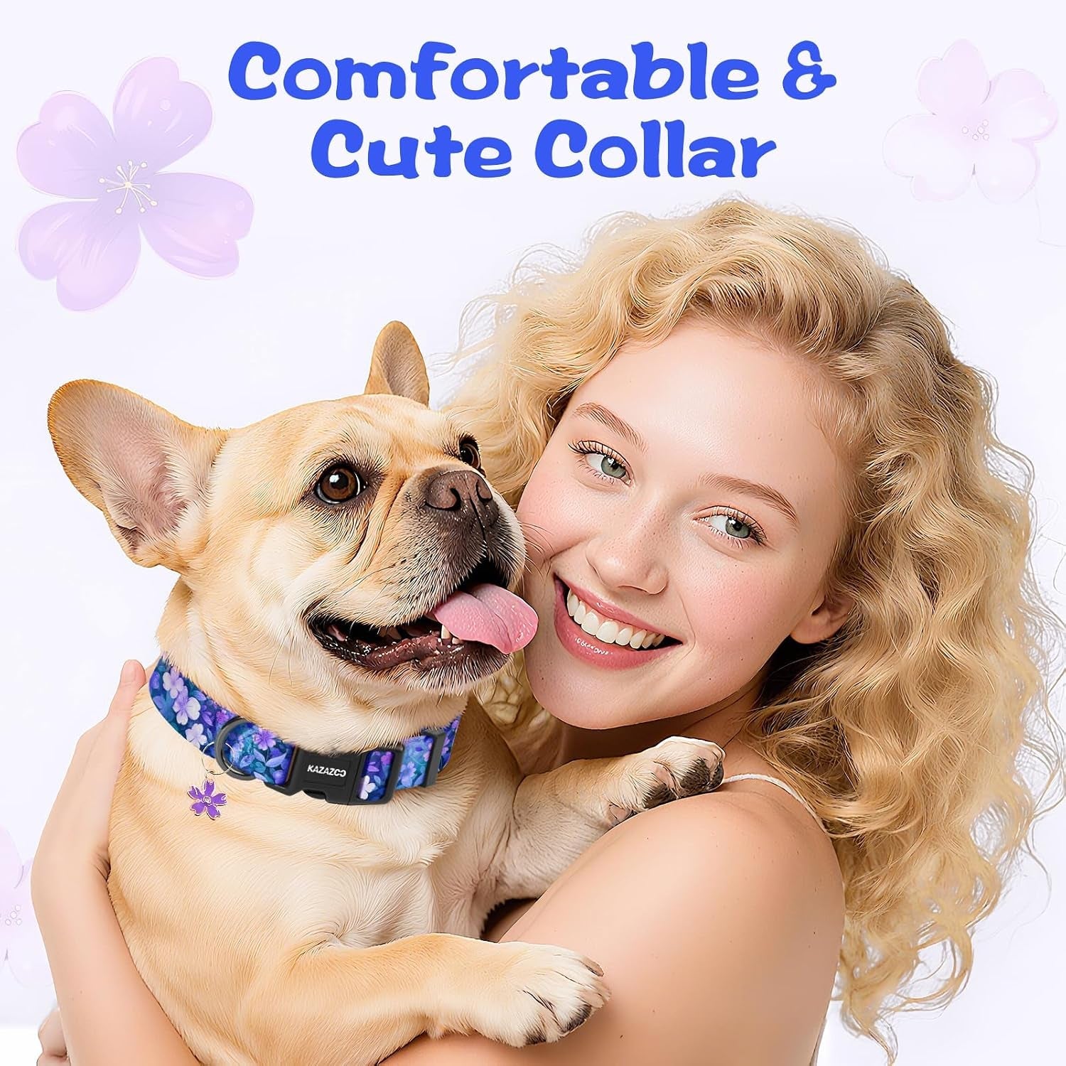 kazazoo-dog-collar-cute-and-soft-nylon-puppy-collar-girl-dogs-adjustable-purple-dog-collars-for-medium-dogs-purple-flowers-m