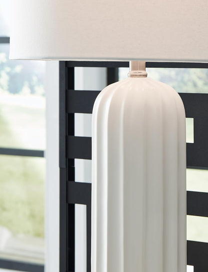 Signature Design by Ashley Clarkland Table Lamps Set of 2, White Ceramic | Premium Hardback Drum Shades, 100W Max E26 Sockets, 24-Inch Tall Design Optimized for Nightstands and Living Room Tables7