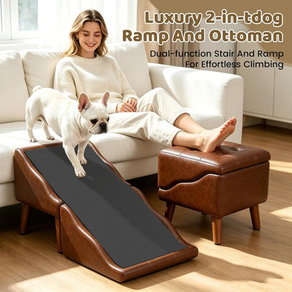 Dog Stairs for Small Dogs 16 Inch High Upgraded Non Slip Foldable Dog Ramp,For Senior Injured Small to Large Dogs Cats Pet Stairs,Pu Leather Furniture Style Pet Steps2