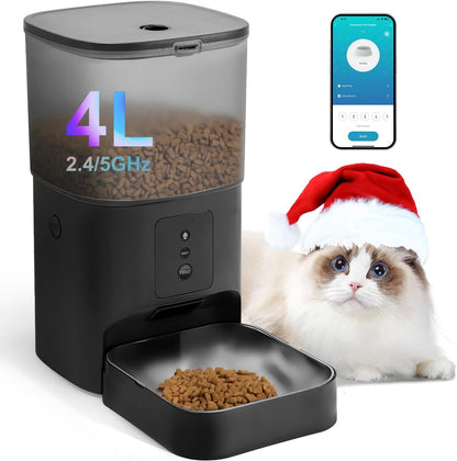 Automatic Cat Feeder, 4L Cat Food Dispenser with 10S Voice Recorder, Pet Feeder up to 8 Meals per Day, Timed Dog Feeder with Dry Food Sealed Ring10