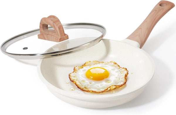 UESLUCK 8 Inch Creamic Non Stick Frying Pan with Lid- Small Creamic Skillet with Lid, Egg Pan Non Stick with Cool-Touch Handle, PFAS & PTFE Free, Compatible with All Stovetops1