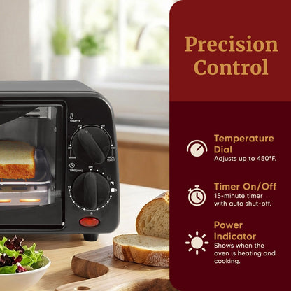 ETO236 Compact 2-Slice Toaster Oven, 15-Min Timer, Black | Bake, Broil, Toast & Adjustable Temperature, Countertop Design - Fits Small Kitchens, Dorms and Rvs4