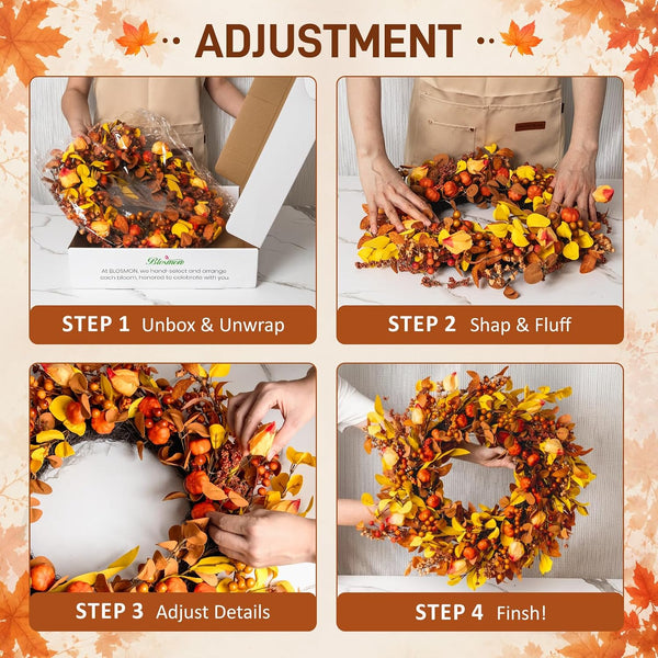 26" Fall Wreath for Front Door Pumpkin Artificial Wall Decor Autumn | Thanksgiving Fall Door Wreath Home Decor Porch Window Outdoor Indoor Door Fall Decorations Holiday Harvest Farmhouse4