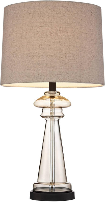 Dalia 27" Tall Table Lamps Set of 2 Champagne Glass Country Traditional | Clear Cottage Bedroom Living Room House Bedside Nightstand Office Family Home Taupe Tapered Drum Shade5