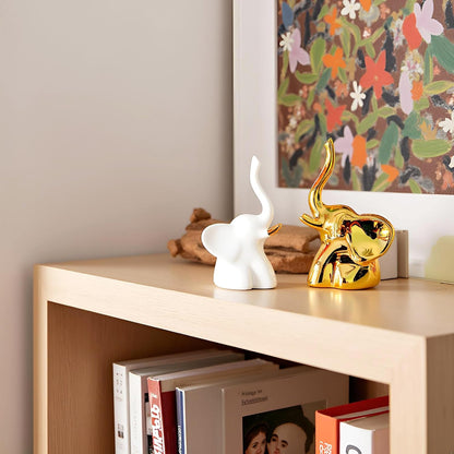 Home Decor Elephant Statues,1 Pair, Small Decorative Accents for Shelves, Livingroom and Bedroom, Gold and White2