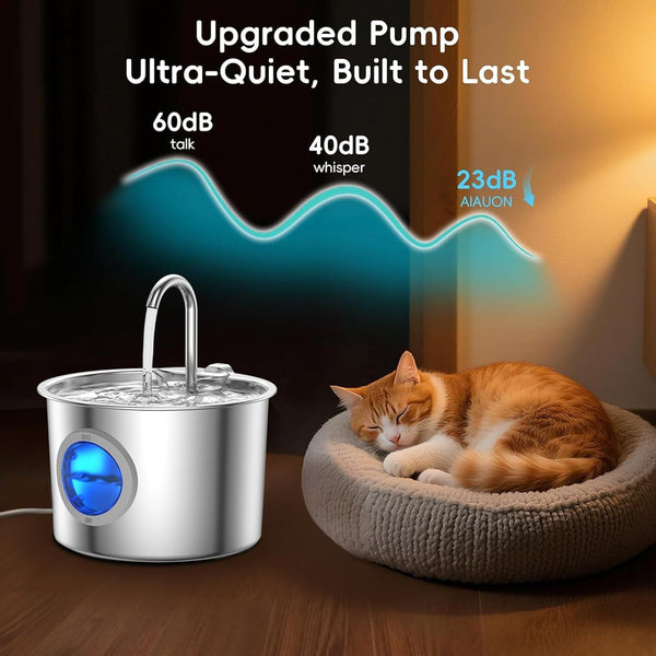Cat Water Fountain Advanced 304 Stainless Steel 2.2L/74Oz with Detachable Tank, Easy to Clean, Automatic Pet Fountain Quiet Cats Water Dispenser, Perfect for Cats Dogs Indoor4