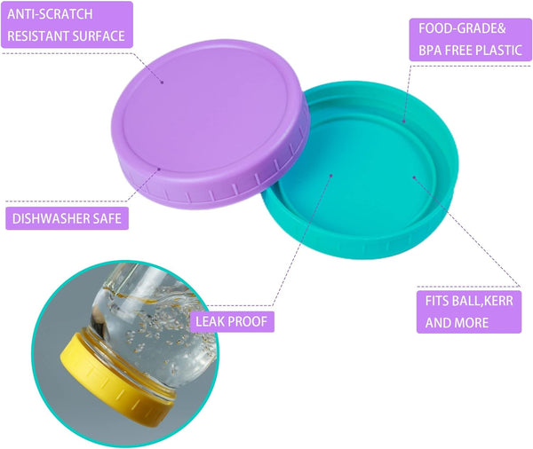 22 Pack Plastic Mason Jar Lids, 11 Wide Mouth & 11 Regular Mouth with Silicone Rings,Thickened Leak-Proof Lids Fit Ball,Kerr and More, 86Mm & 70Mm(Multicolored)2