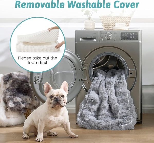 COZY KISS Orthopedic Dog Bed for Extra Large Dog 44X32 Inch, XL Faux Fur Pet Sofa, Bolster Foam Bed with Sides, Non-Slip and Egg-Crate Big Dog Couch Bed with Washable Removable Cover, Beige6