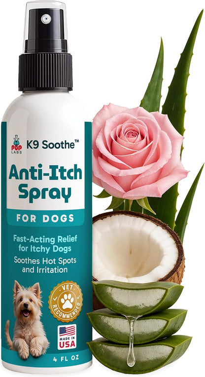 Pup Labs K9 Soothe anti Itch Spray for Dogs with Aloe, Rose, & Coconut, Natural Hot Spot Treatment for Dogs That Soothes Irritation, Pet Skin Treatment Spray, 4 FL OZ1
