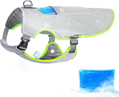 Mora Pets Dog Cooling Vest with Ice Packs, Reflective Adjustable Cooling Vest for Dogs with Leash Ring for Hot Weather Cooling Harness for Large Medium Dogs Grey(Pdv-Gel-Gl)8