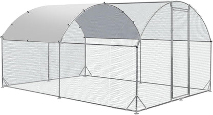 Large Metal Chicken Coop round Top Upgrade Tri-Supporting Wire Mesh Chicken Run,Chicken Pen with Water-Resident and Anti-Uv Cover,Duck Rabbit House Outdoor (6.6'L X 9'W X 6.5'H)11