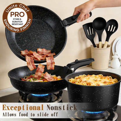 21Pcs Pots and Pans Set Non Stick, Nonstick Ceramic Cookware Sets Detachable Handle, Non Toxic Healthy Induction Cookware, Kitchen Cooking Set, with Frying Pans Set, Dishwasher/Oven Safe4