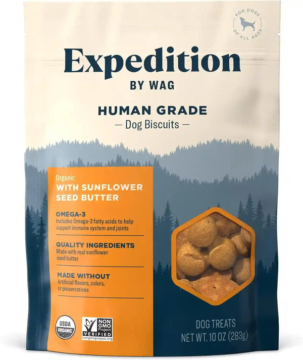 Amazon Brand - Wag Expedition Human Grade Organic Biscuits Dog Treats, Non-Gmo, Pumpkin & Chia Seed, 10 Oz, Pack of 19