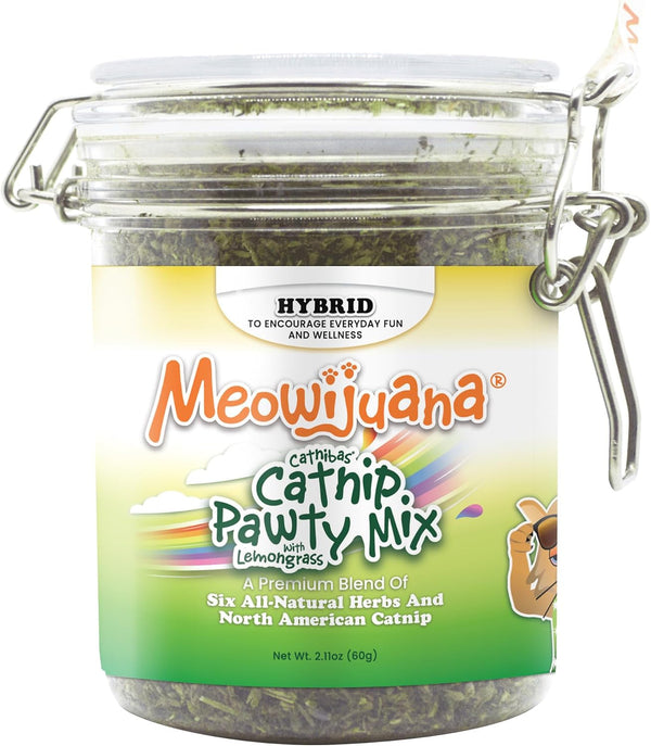 Meowijuana Catnibas Catnip Pawty Mix Jar | High Potency Catnip Blend | Organic Hand-Harvested North American Catnip Blend for Cats; Fine-Ground for Toys, Beds & Scratchers; Play or Calm10