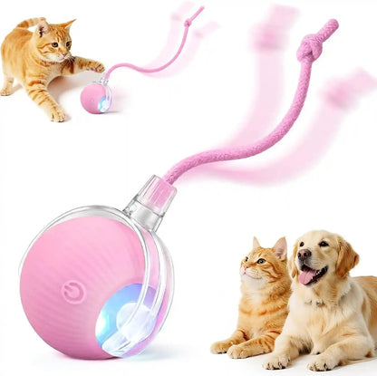 Smart Interactive Automatic Electric Rolling Moving Rechargeable Motion Activated Self Play Electronic Stimulation Chase Teaser Ball Toy with Rope for Indoor Bored Adult Cat and Dog, Red7
