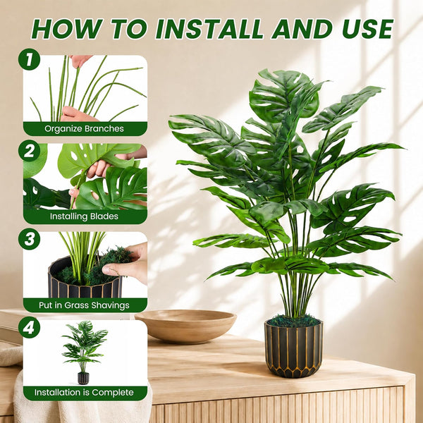 28" Fake Plants, Monstera Plant in Black Gold Pot for Home Decor | Artificial Plants Indoor Add Refined Tropical Greenery to Modern Offices, Elegant Entryways, Reception Areas and House Decor4