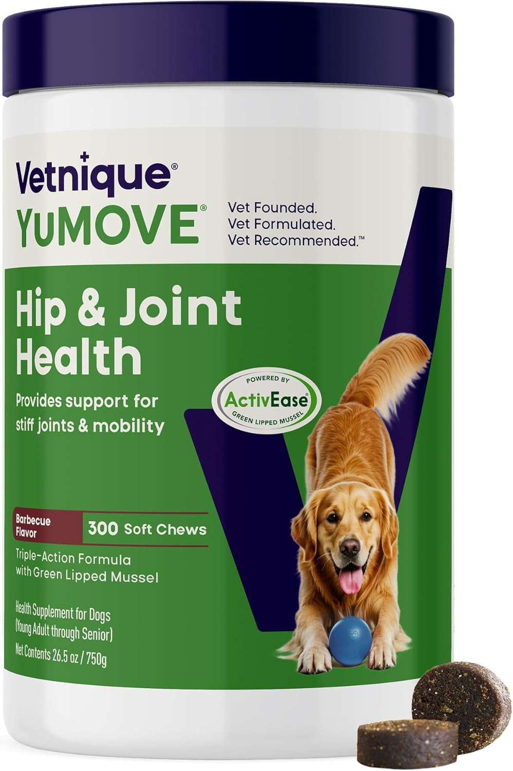 yumove-adult-dog-hip-joint-supplement-chews-green-lipped-mussel-300ct-glucosamine-hyaluronic-acid-omega-3-for-mobility-joint-supplement-barbecue-daily-chews-nasc-certified