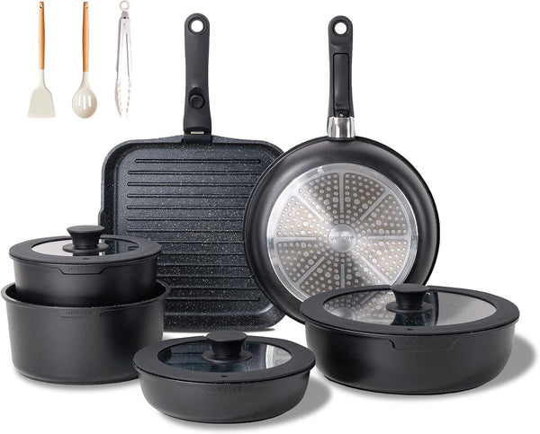 Cookware Set (6 Essential Pots & 19 Accessories), Nonstick Pots and Pans with Detachable Handle for Induction Cooking, RV Kitchen Space Saving, PFAS Free, Black1
